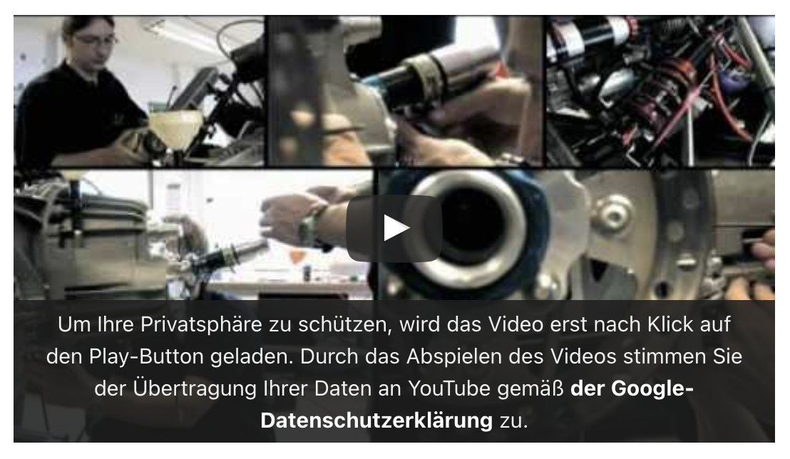 Screenshot eines eingebetten YouTube-Videos mit dem vordefinierten Datenschutzhinweis.