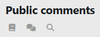 Screenshot: Three icons: a book, speech bubble and magnifying glass. On top is the heading "Public comments".