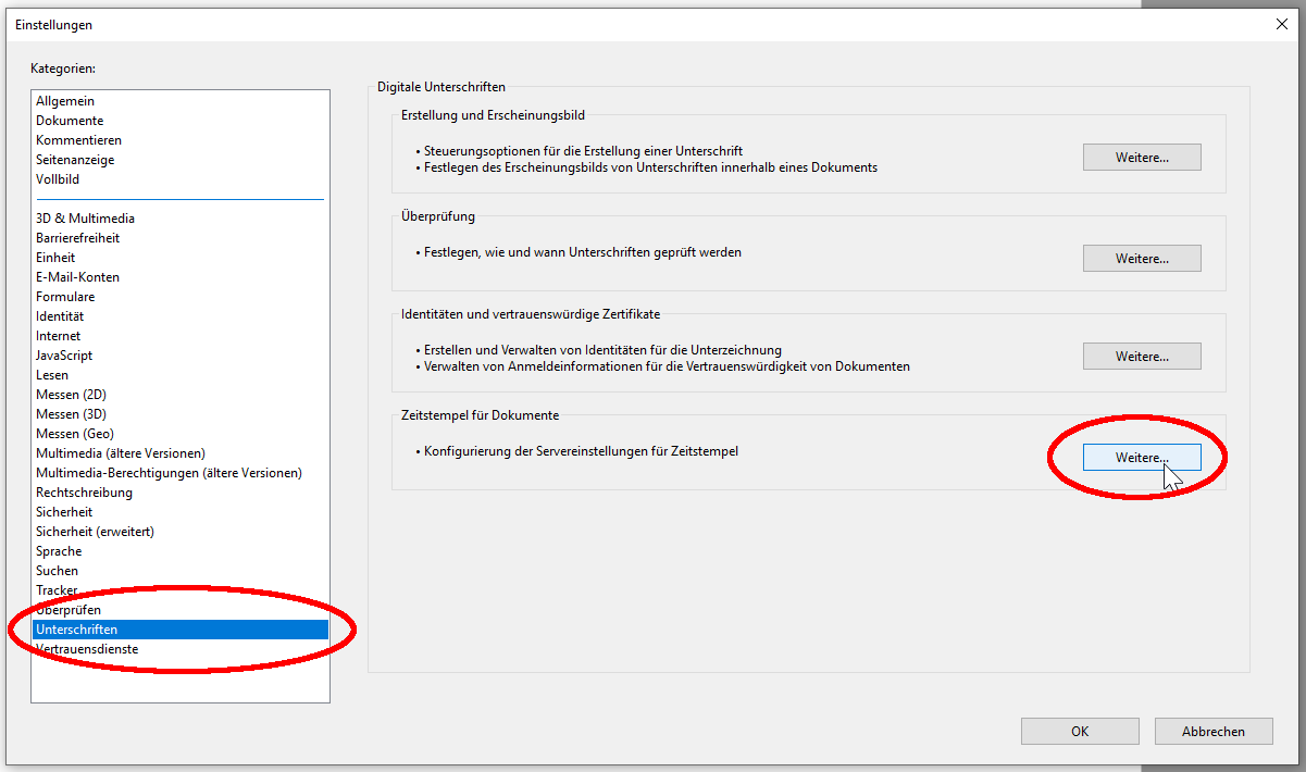 Unterschriften - Zeitstempel konfigurieren Unterschriften - Zeitstempel konfigurieren