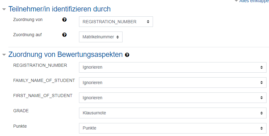 Einstellung für den Importoptionen Screenshot: Weitere Einstellung für den Import