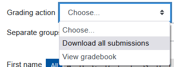 Options in "Grading action" Screenshot drop-down list "Grading action"