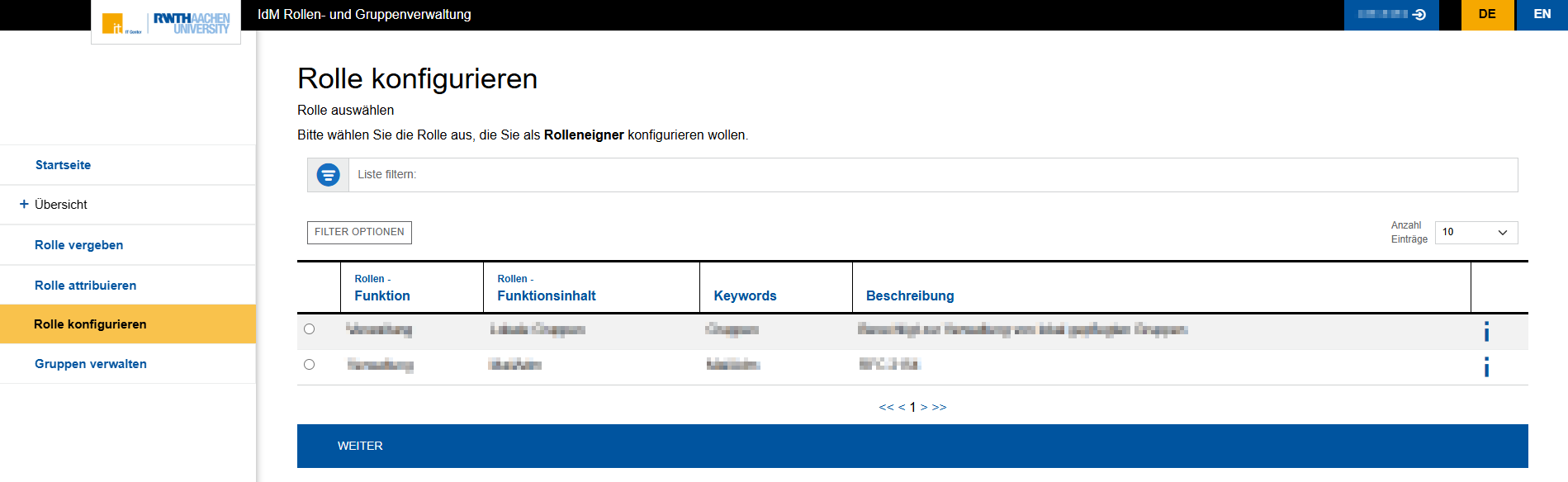 Rolle konfigurieren