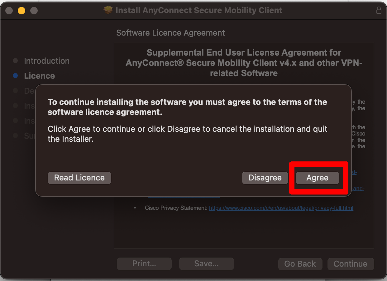 Accept the licence agreement