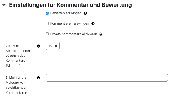 Einstellungen für Kommentar und Bewertung Einstellungen für Kommentar und Bewertung