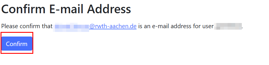 Screenshot of the "Confirm E-mail Address" page. 