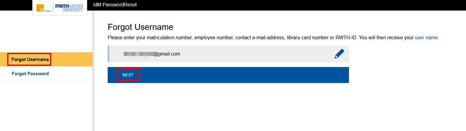 Screenshot of Idm PasswordReset, as described in steps 2 and 3