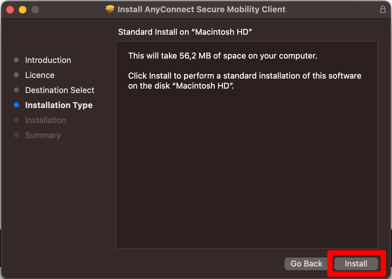 Confirm installation type