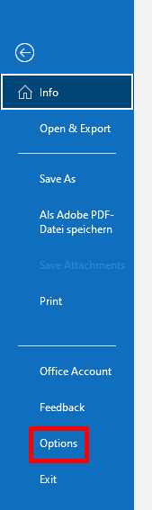 Selecting "Options" Selecting "Options"