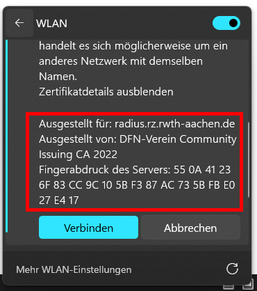 Screenshot der Radiusdaten.
