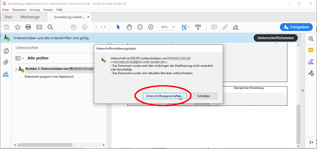 Statusanzeige elektronische Unterschrift Statusanzeige elektronische Unterschrift