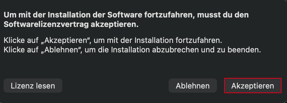 Softwarelizenzvertrag akzeptieren