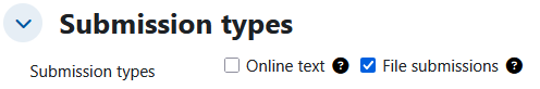 Screenshot: Submission types with the options "Online text" and "File submission