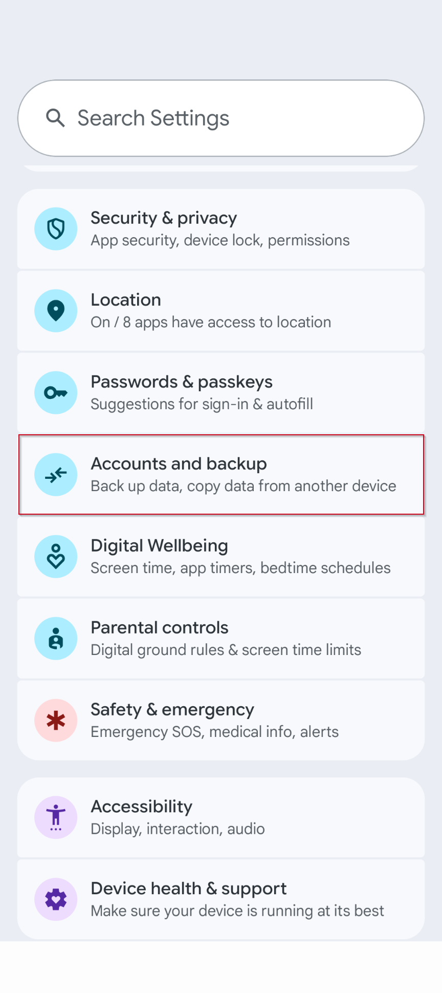 Accounts and backup