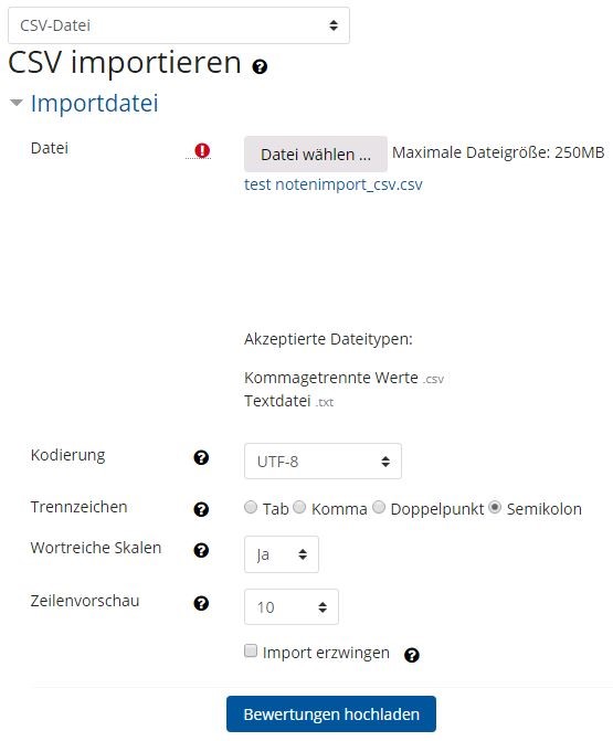 CSV importieren Screenshot: CSV importieren