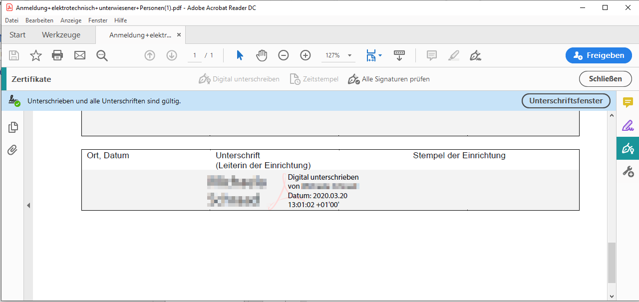 Abbildung der Adobe elektronischen Unterschrift Abbildung der Adobe elektronischen Unterschrift