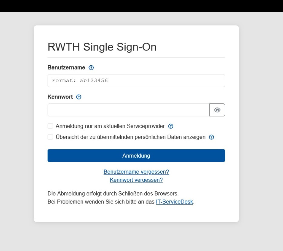 Anmeldemaske RWTH Single Sign-On