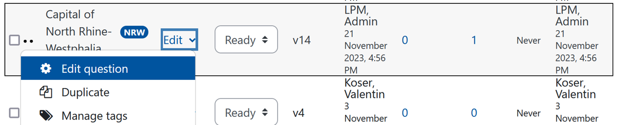 Editing a question within a category Editing a question within a category