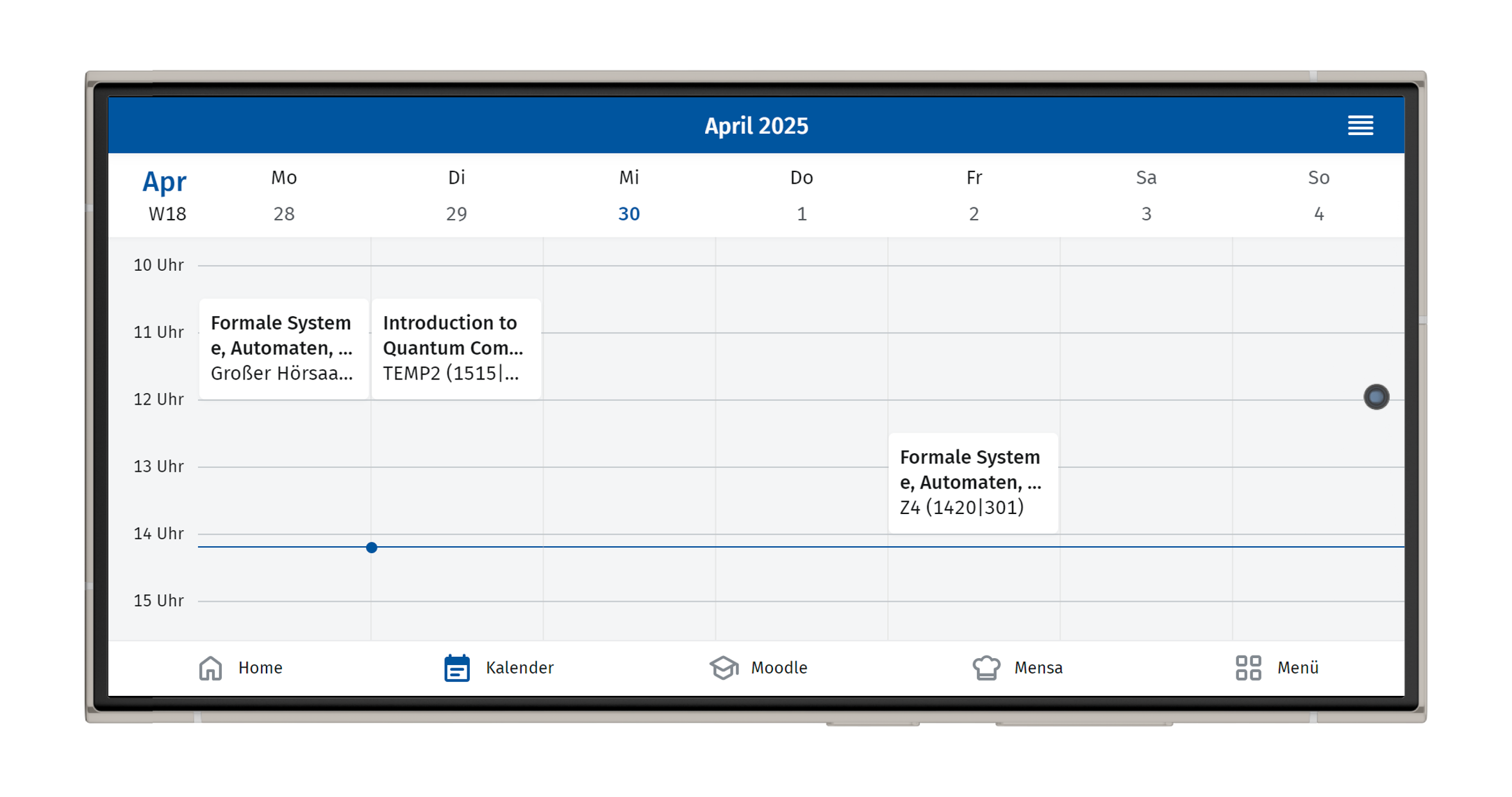 Screenshot des Kalenders in der Wochenansicht.