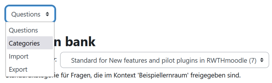 Opening the categories menu Opening the categories menu