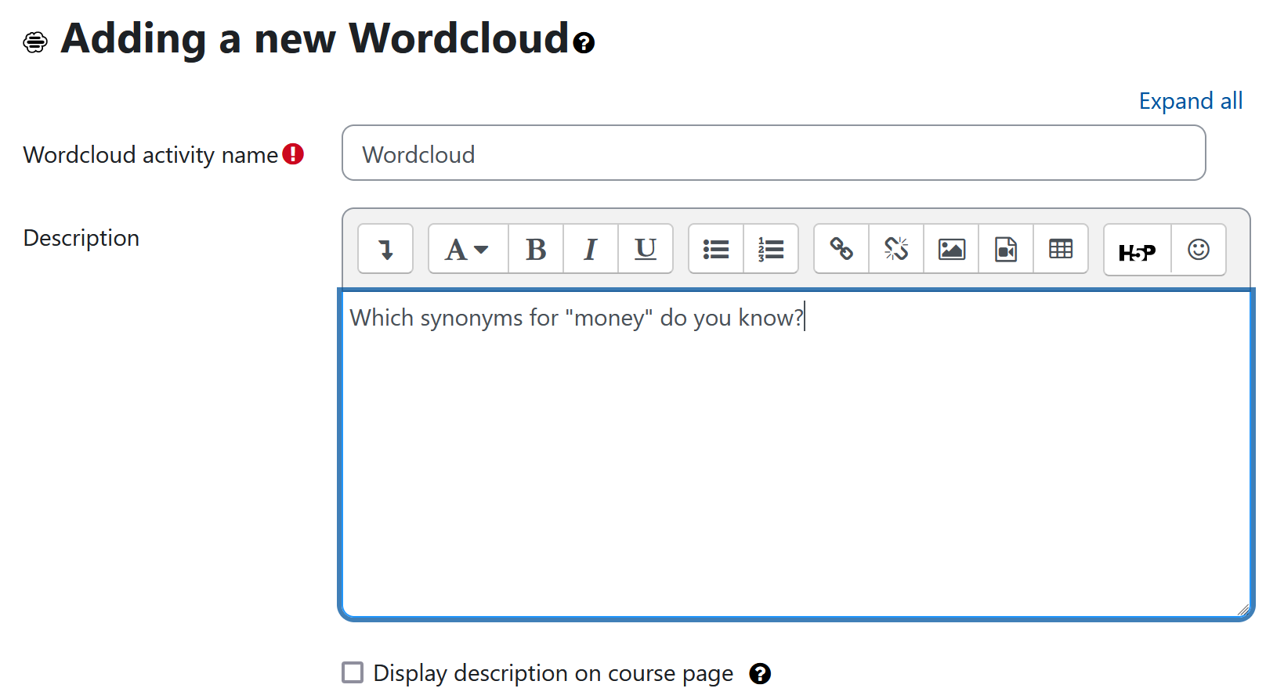 General settings for a Wordcloud General settings for a Wordcloud