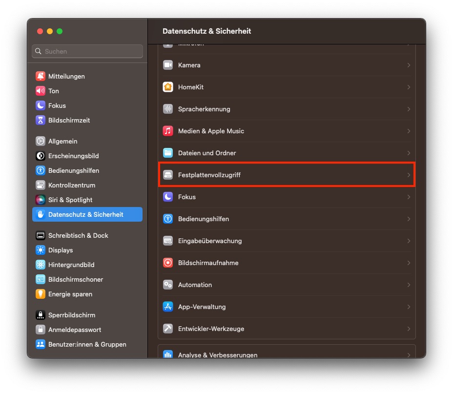MacOS: Ab Ventura Systemeinstellungen > Datenschutz&Sicherheit