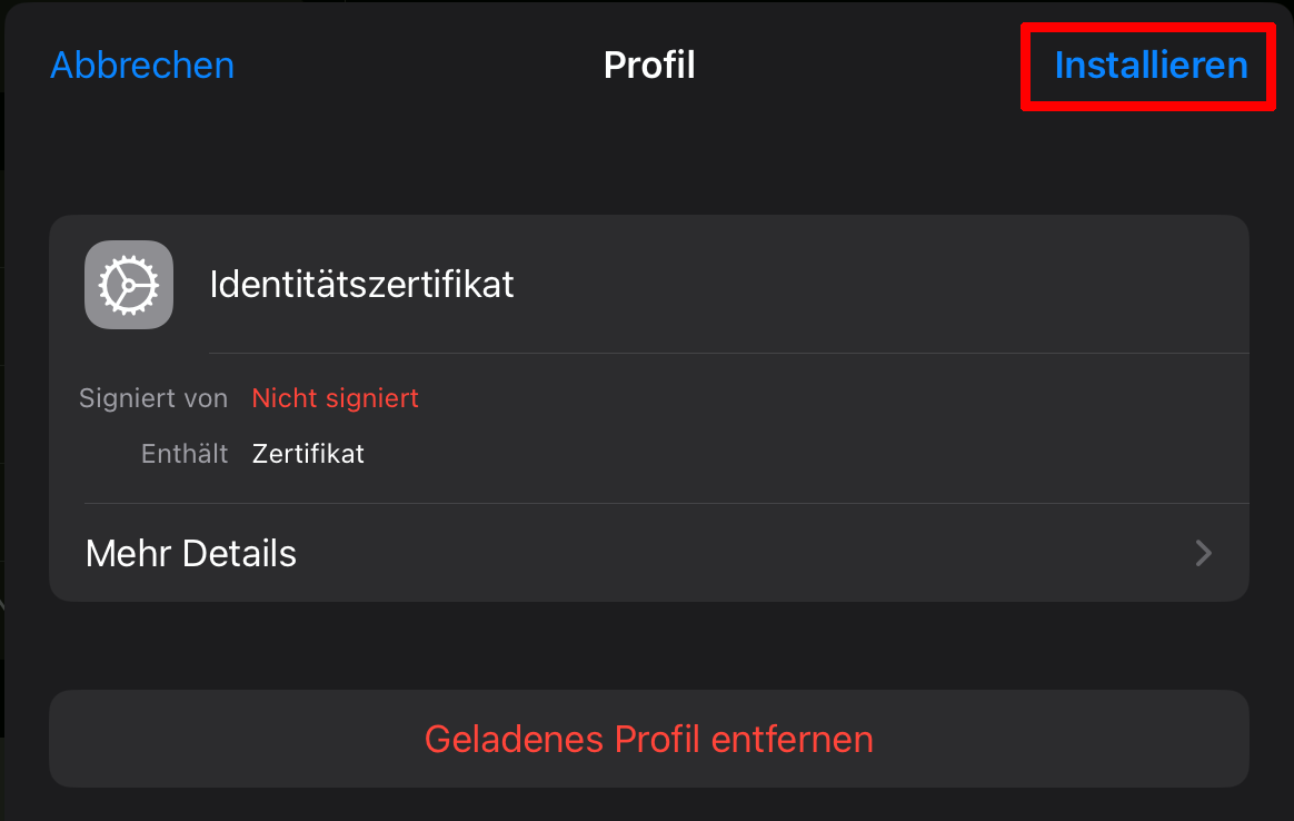 Das Profil installieren Das Profil installieren