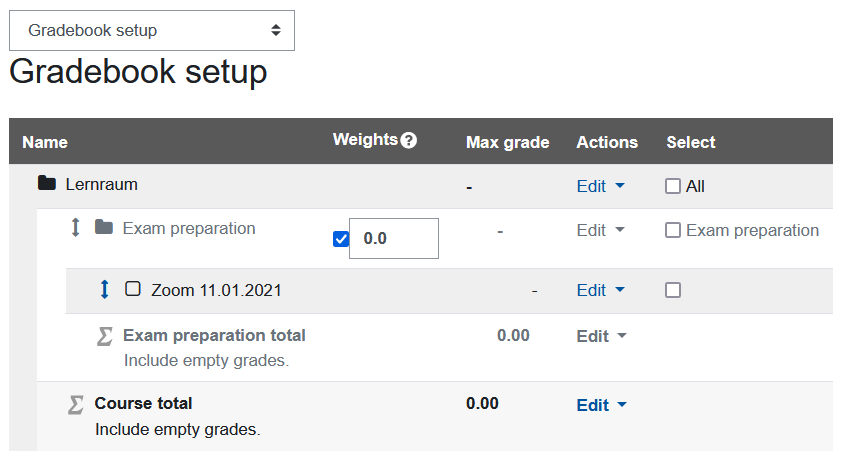 grade items visible in gradebook setup Screenshot Make grade items visible in gradebook setup