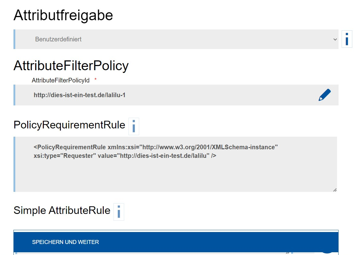 Screenshot der Seite Attributfreigabe. Die Attribute werden unten beschrieben.