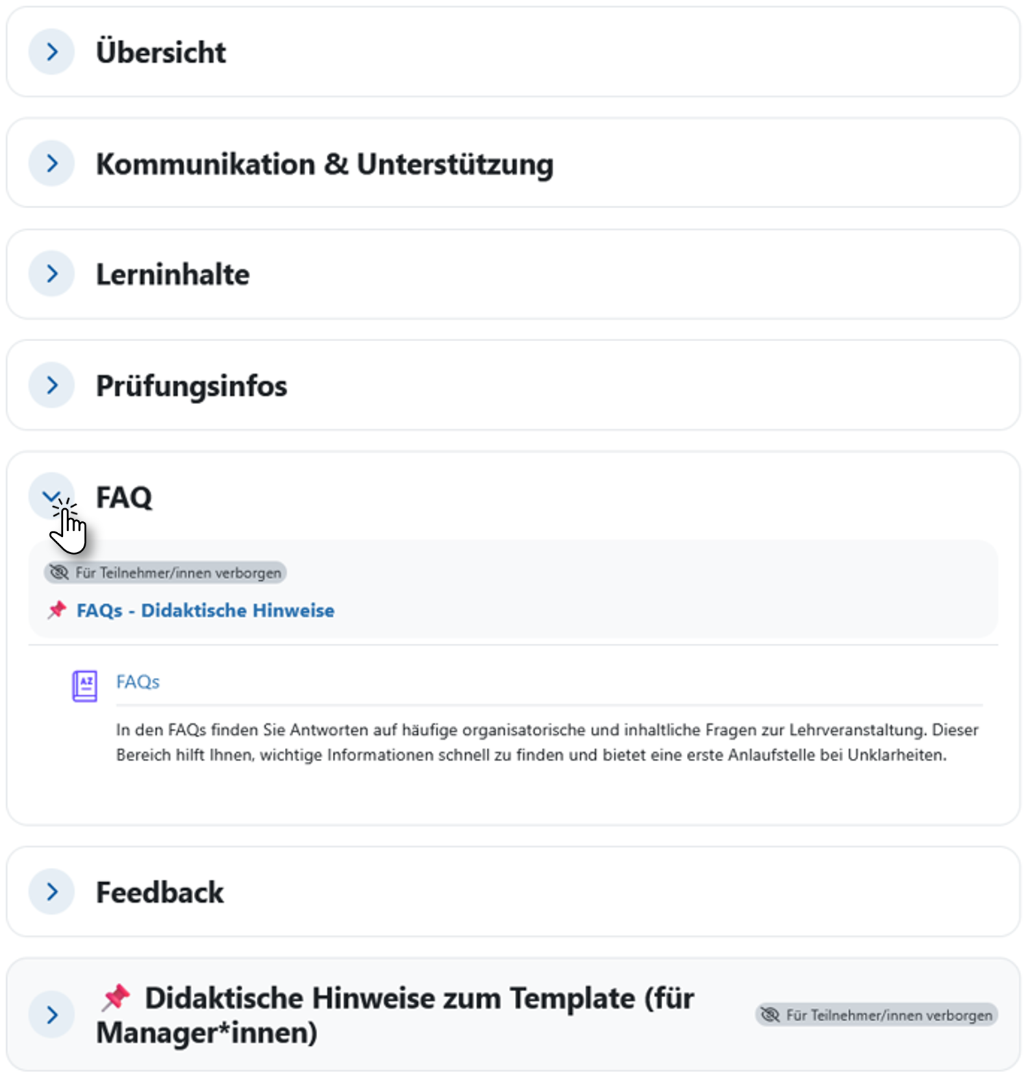 Screenshot: Mehrere Kursraumüberschriften. 