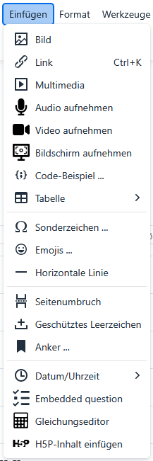 Screenshot: Menü "Einfügen"