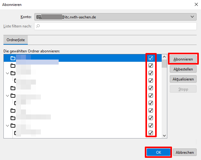 Häkchen neben die Ordner setzen um sie zu abonnieren Häkchen neben die Ordner setzen um sie zu abonnieren