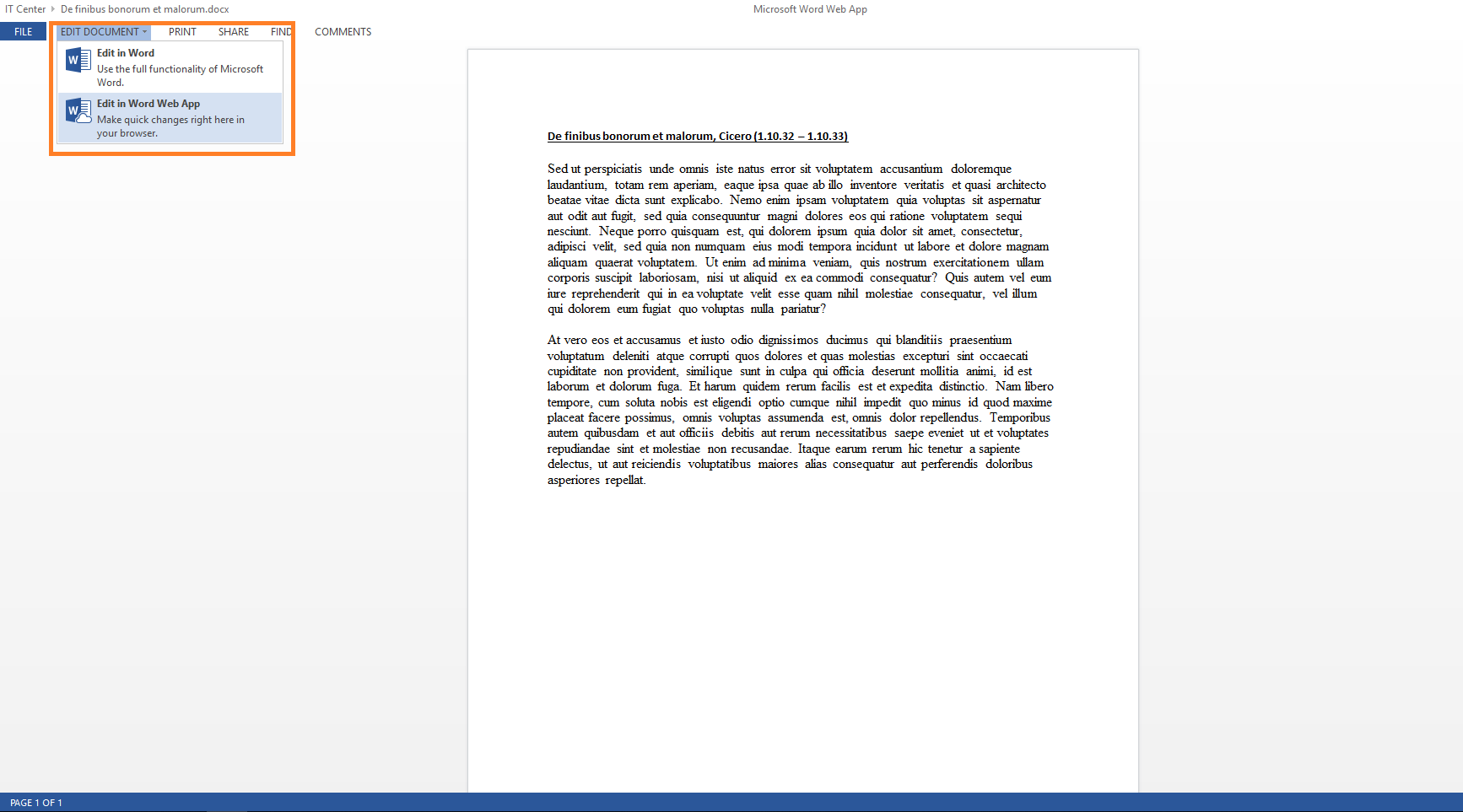 Sharepoint Shared Services > Anleitung > Word Web App Edit Document.png (Word document edit tool) Word document edit tool