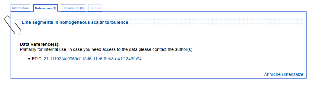 Screenshot aus RWTH Publications. Im Eintrag der Publikation ist der Reiter „Referenzen“ am Anfang der Seite. Zuvor kommt „Mehr Informationen“ und danach der Reiter „Diskussion“.