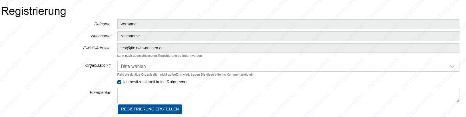 Ansicht Registrierung 1 Ansicht Registrierung 1