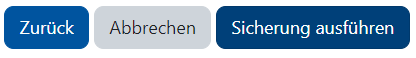 Im Bildschirmausschnitt sind die drei Schaltflächen "Zurück", "Abbrechen" und "Sicherung ausführen" abgebildet.