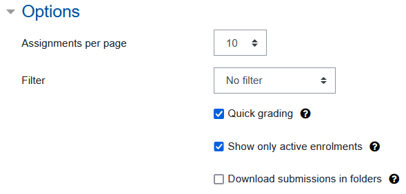 Download submission options Screenshot: Options, desactived checkbox at "Download submissions in folders"