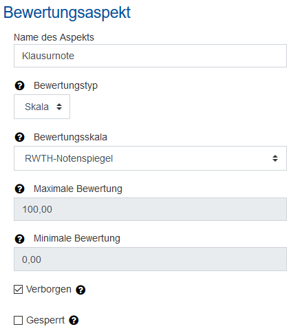 Bewertungsaspekt Erstellung Screenshot: Bewertungsaspekt erstellen