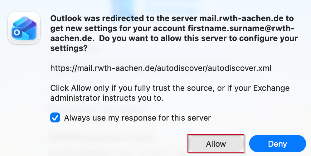 Outlook was redirected