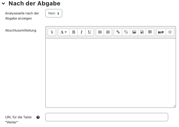 Abschnitt "Nach der Abgabe" für Feedback Konfiguration