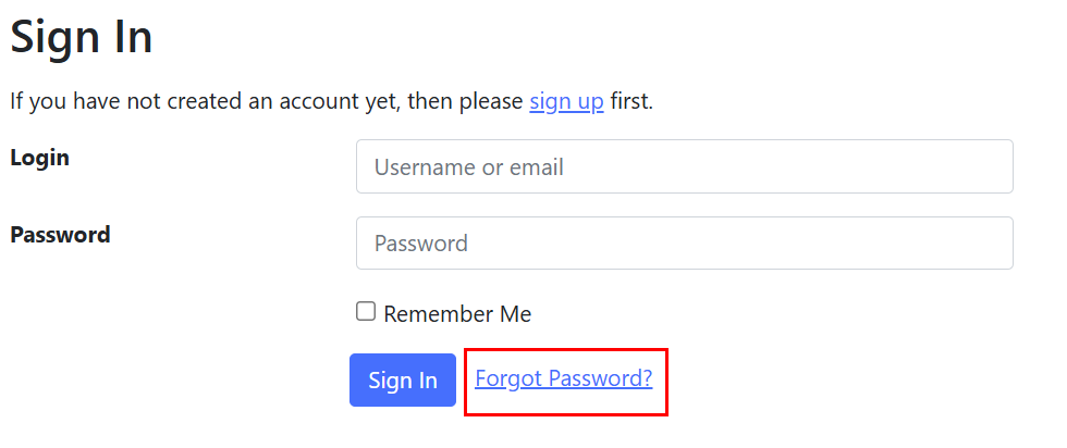 Screenshot of the Sign In page. "Forgot password" is below the Sign In button.