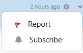 Screenshot: Menu with the options Report and Subscribe.