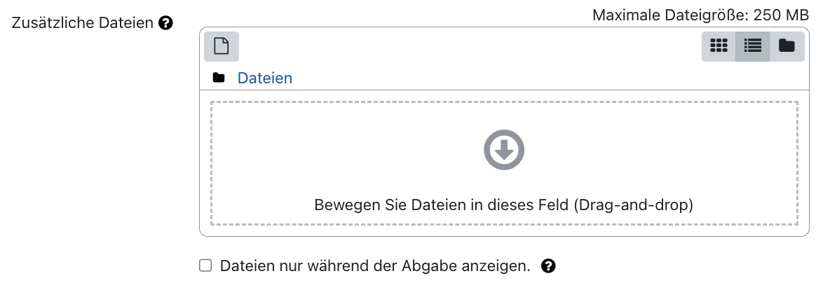 Einstellung "Zusätzliche Dateien" für Aufgabe Einstellung "Zusätzliche Dateien" für Aufgabe