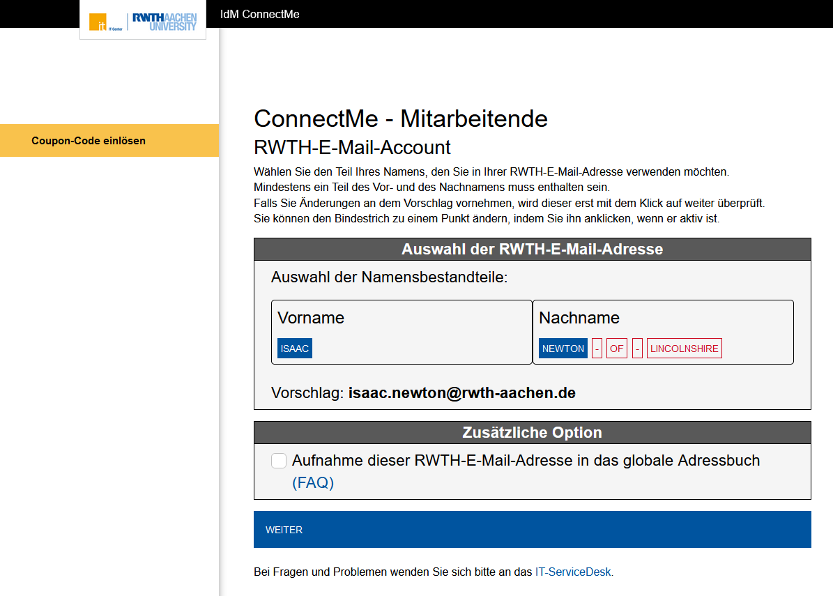 Mailaccount anlegen