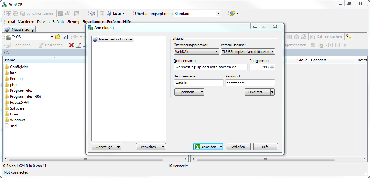 Das Bild zeigt WinSCP Einstellungen