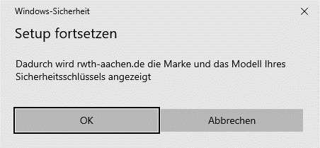 Screenshot of the ‘Windows-Sicherheit’ window. The ‘OK’ button is located at the end of the pop-up.