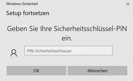 Screenshot of the ‘Windows Security’ window, which prompts you to enter your PIN. The ‘OK’ button is located at the end of the pop-up.