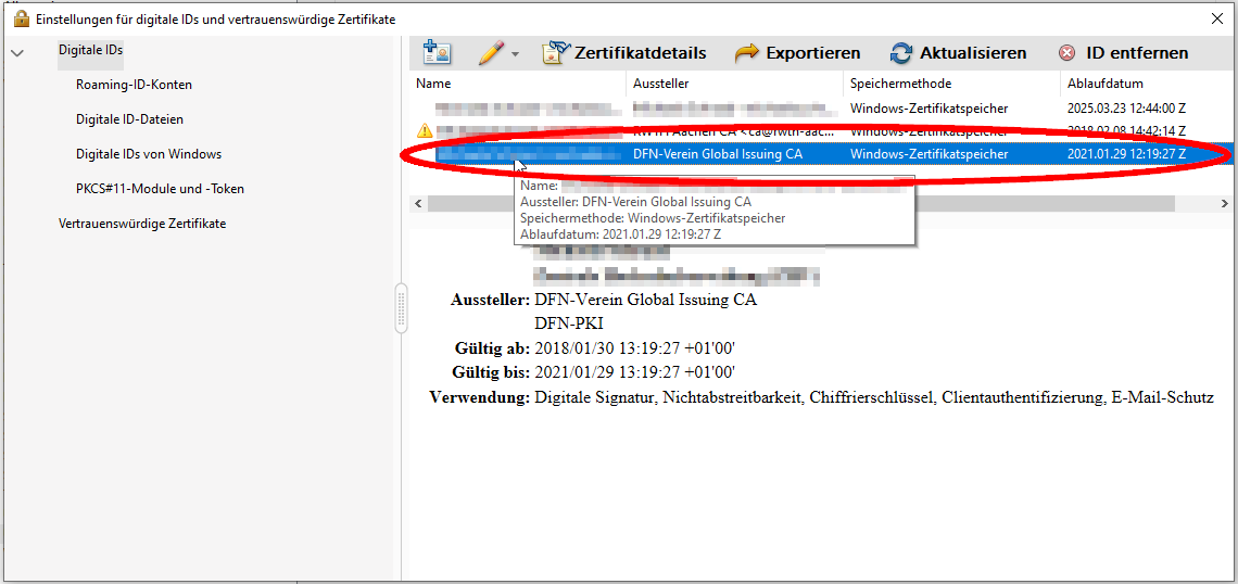 Digitale ID wählen Digitale ID wählen