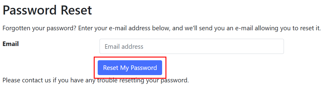 Screenshot of the Password Reset page, as described in step 4