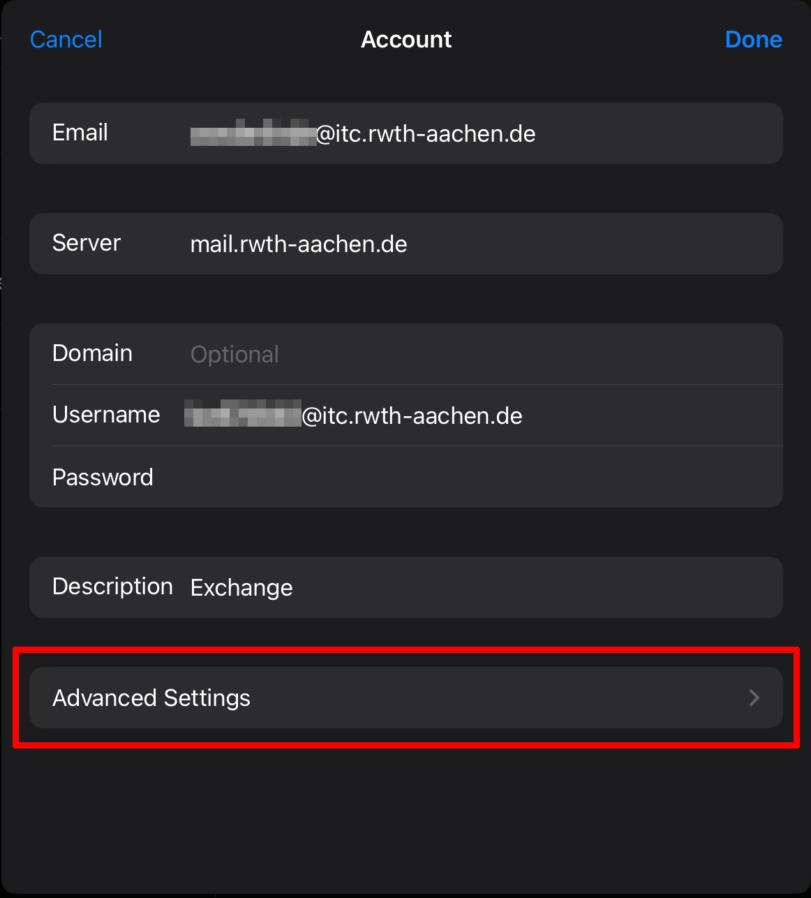 Open the advanced settings Open the advanced settings