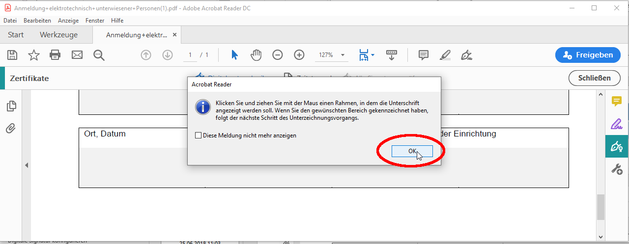 Infofenster zum Unterschriftenbereich Infofenster zum Unterschriftenbereich